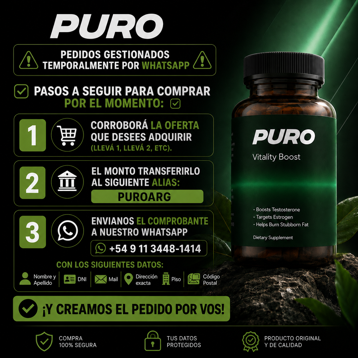 Cápsulas PURO™ | El secreto para deshincharte de forma 100% natural y recuperar tu cuerpo de hombre.